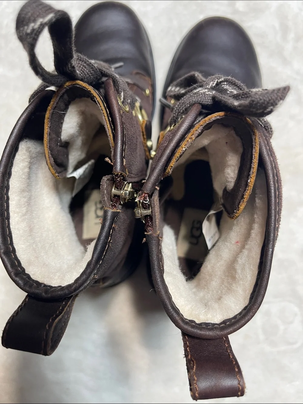 UGG Women's Dark Brown Lace-Up Winter Boots with Side Zip Size 7